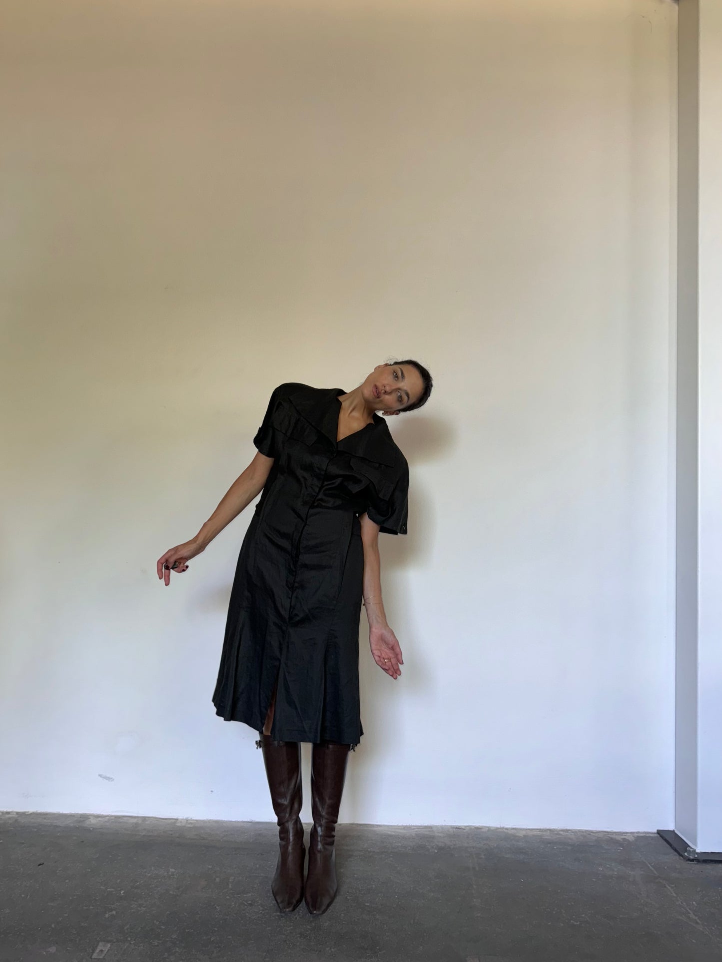 Black linen dress