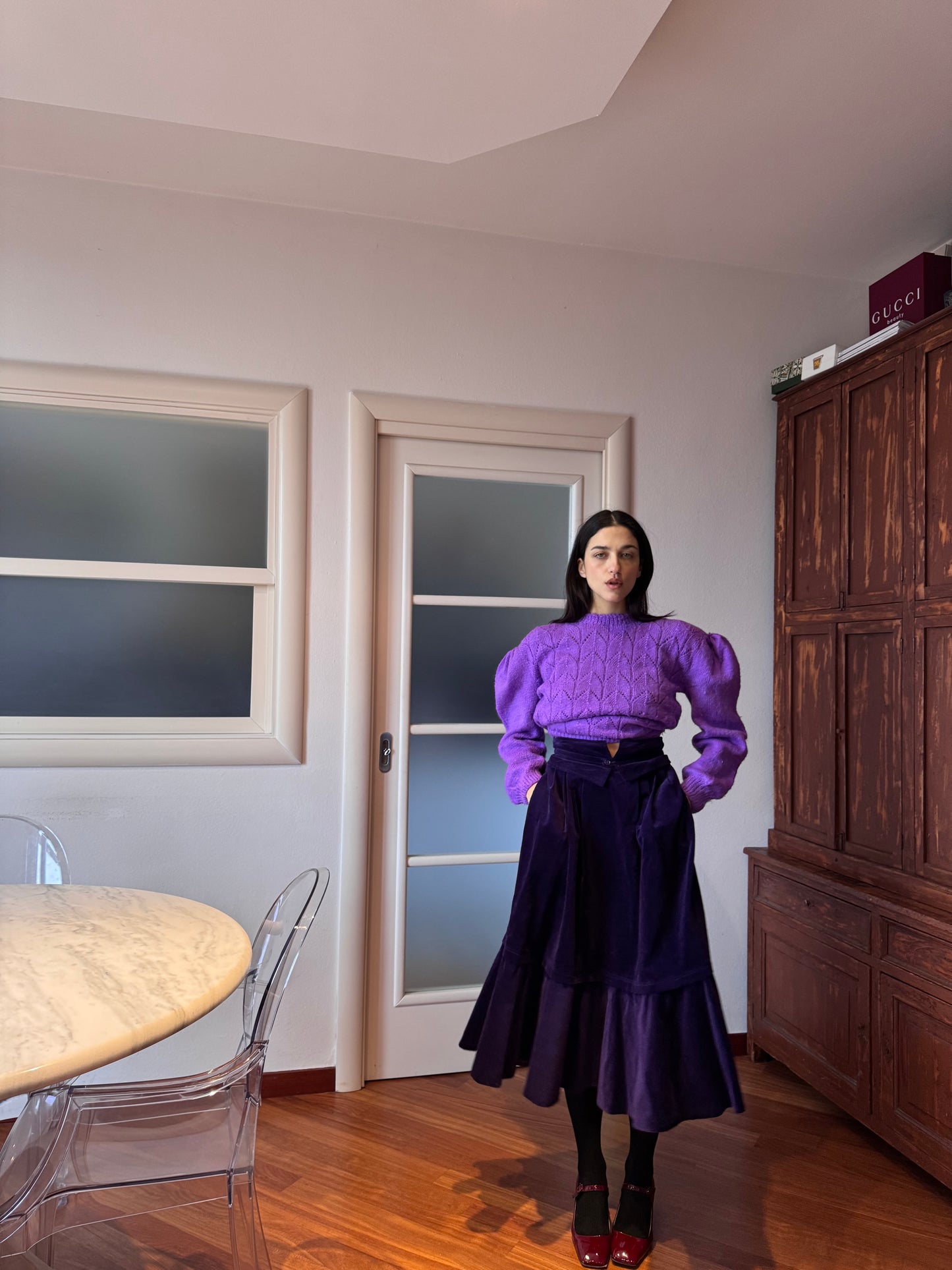 Purple velvet round skirt