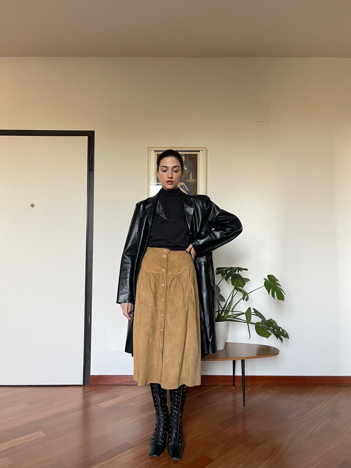 Suede midi skirt