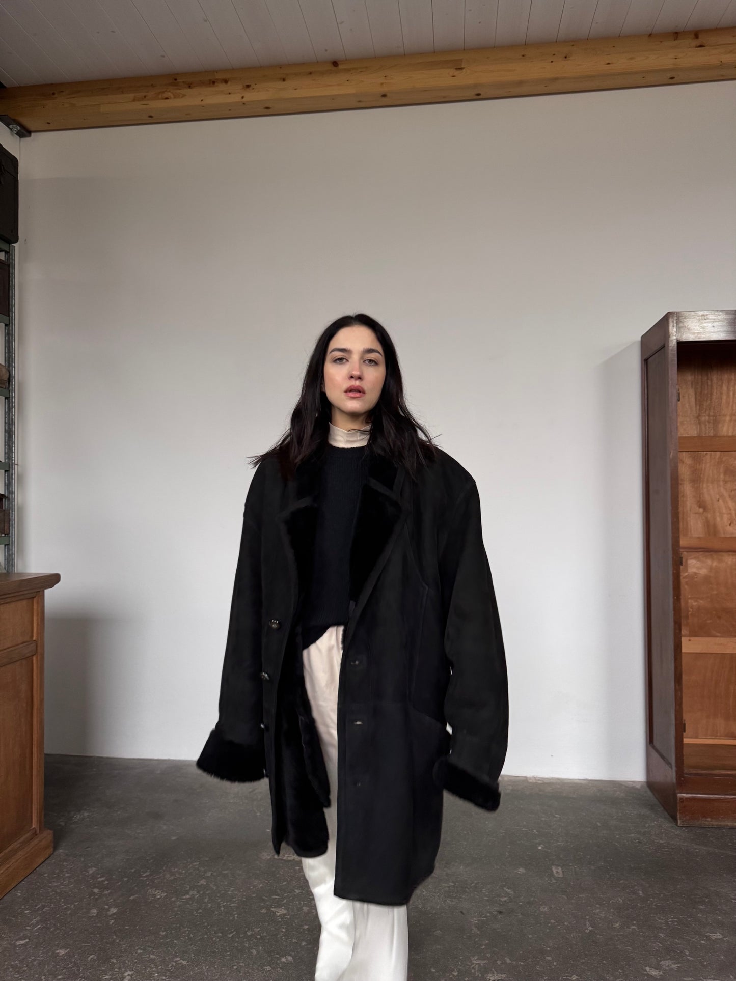 Black oversized original shearling