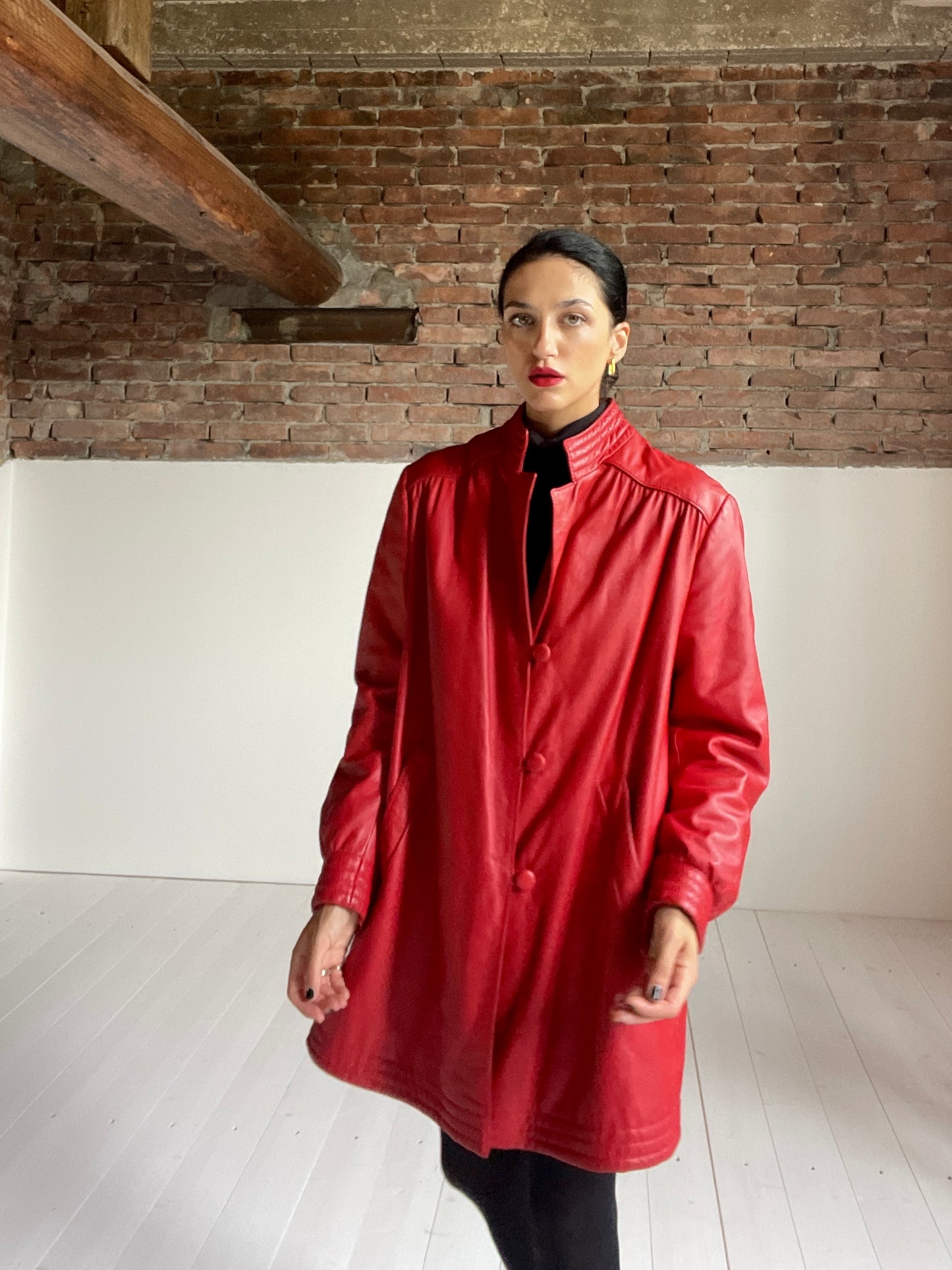 Cherry leather coat