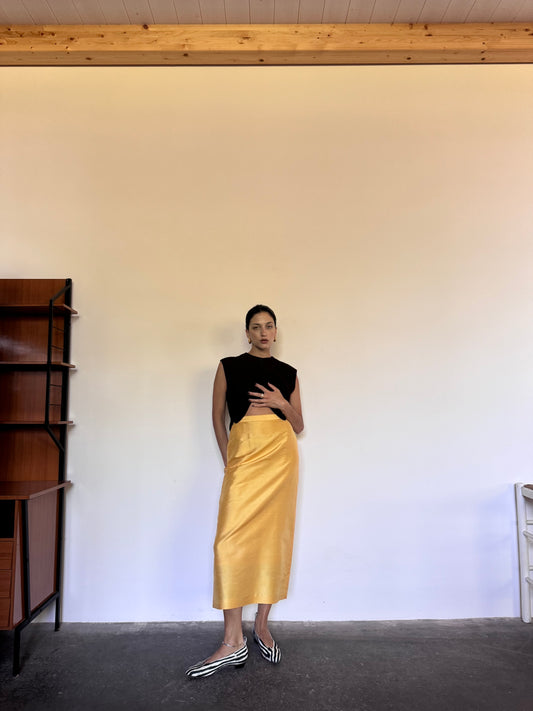 Yellow taffetà pencil skirt