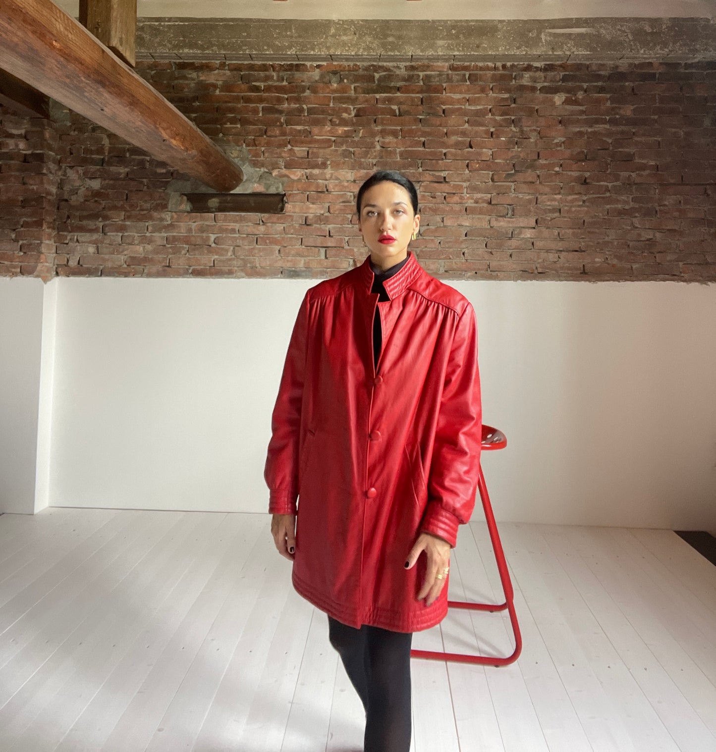 Cherry leather coat