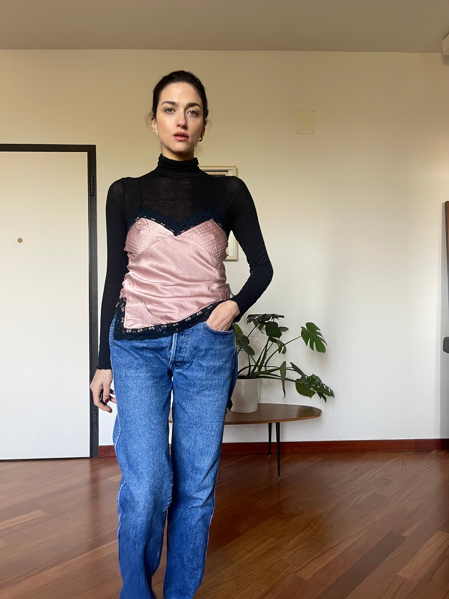 Silk and lace top