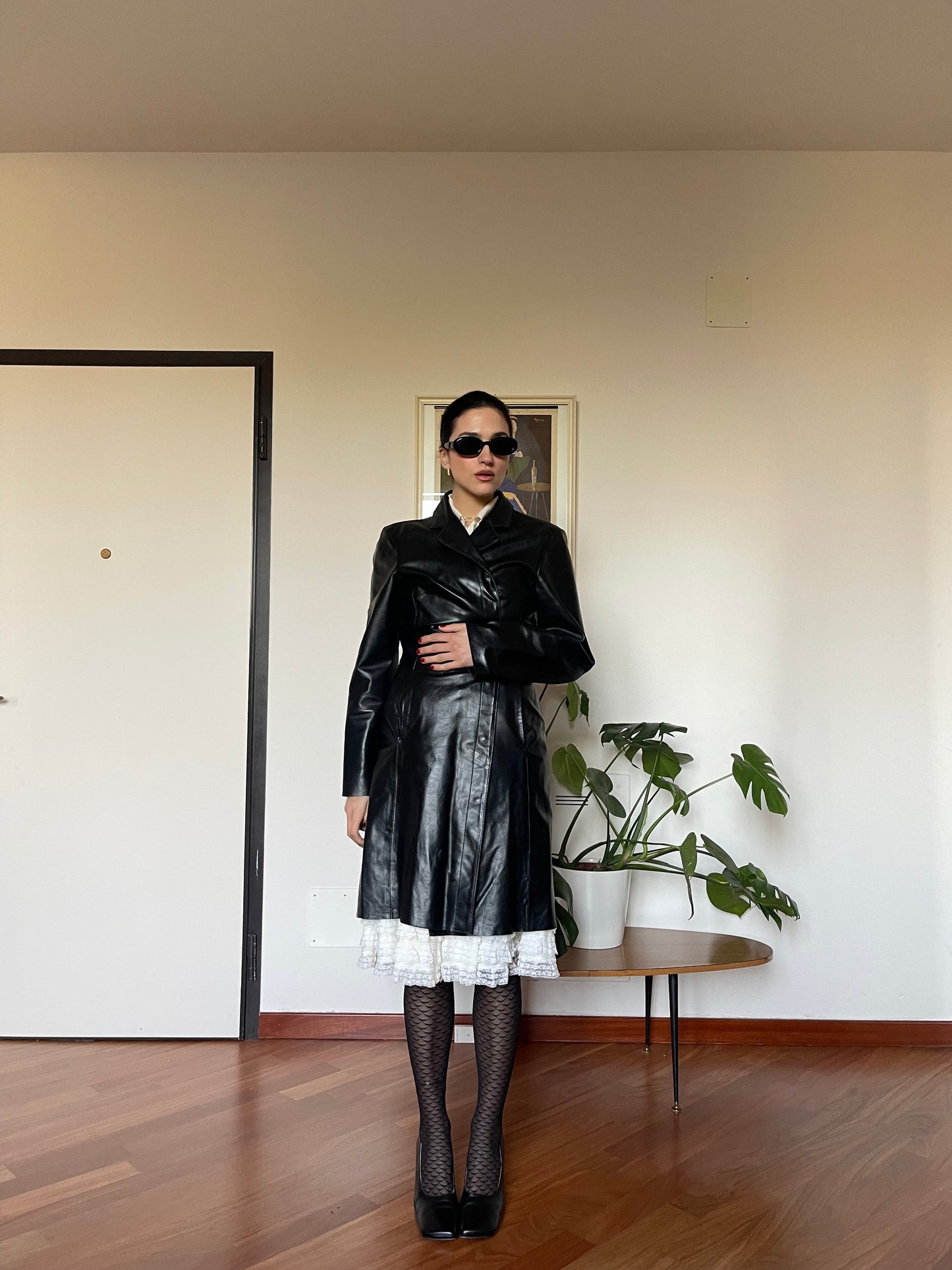 The leather coat
