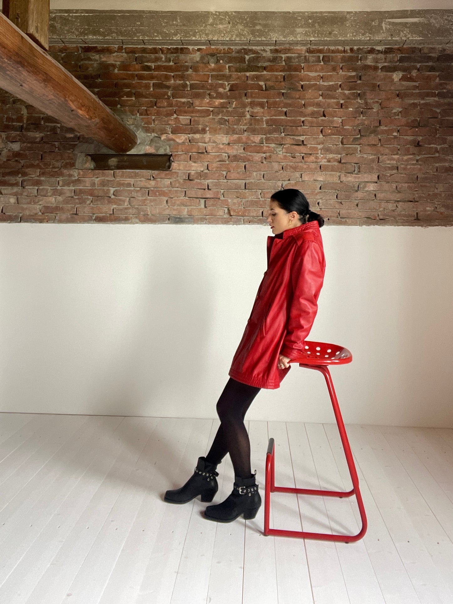 Cherry leather coat