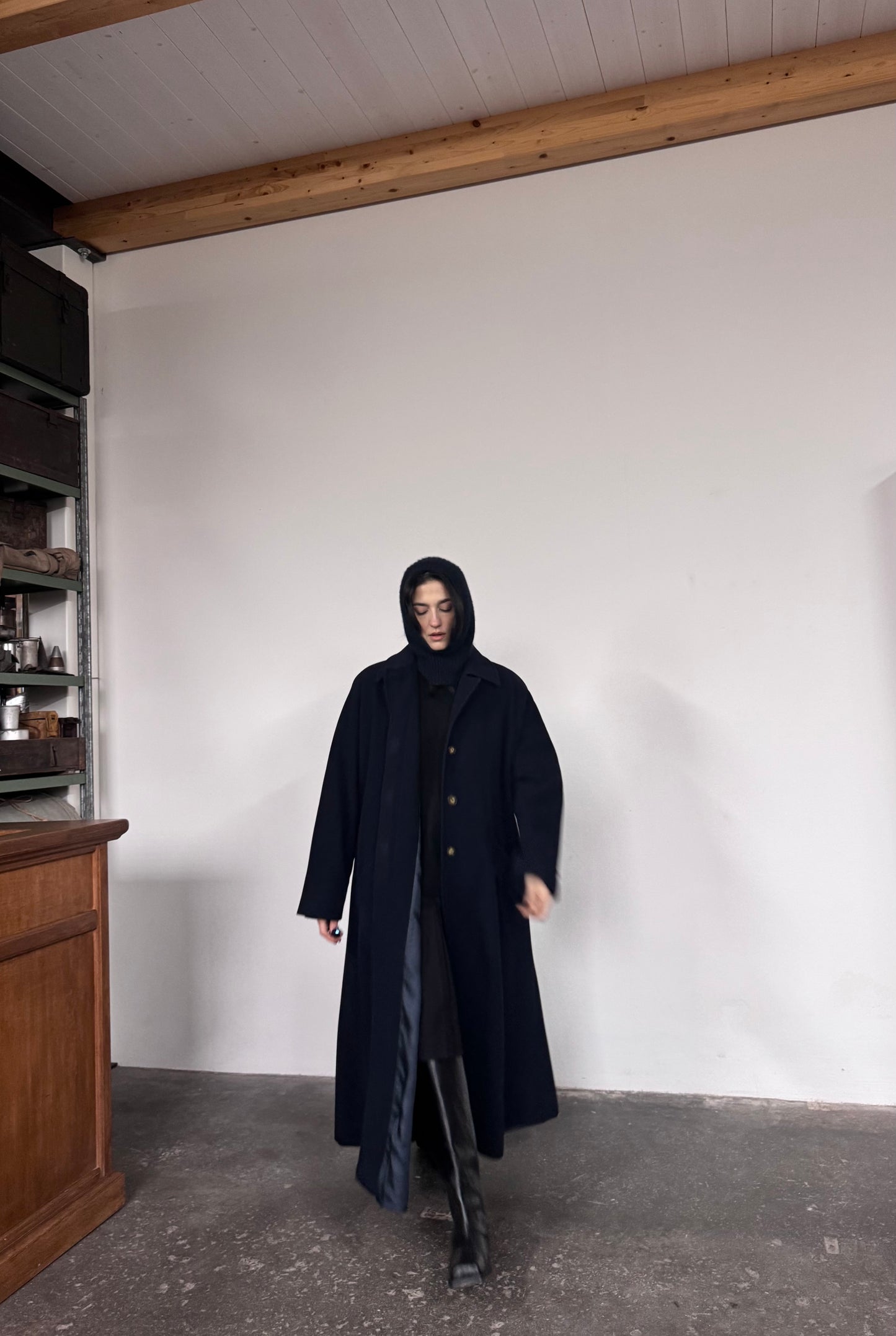 Dark blue princess wool coat