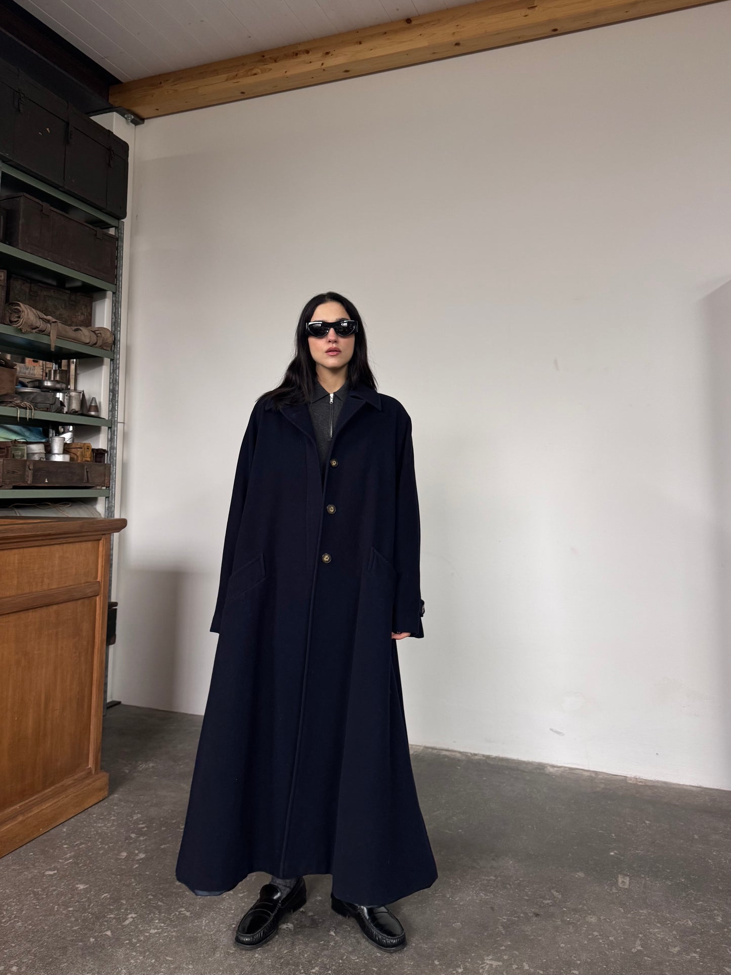 Dark blue princess wool coat