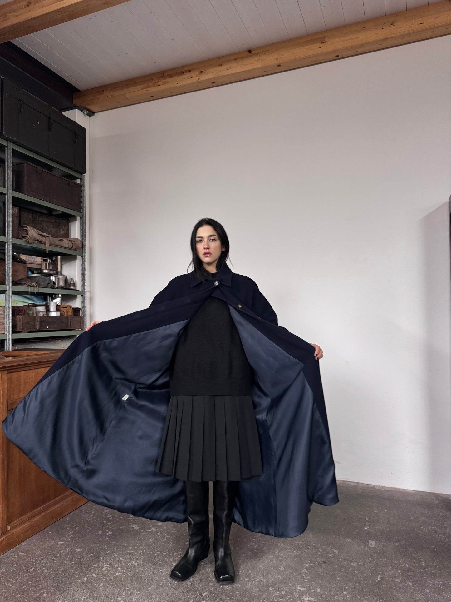 Dark blue princess wool coat