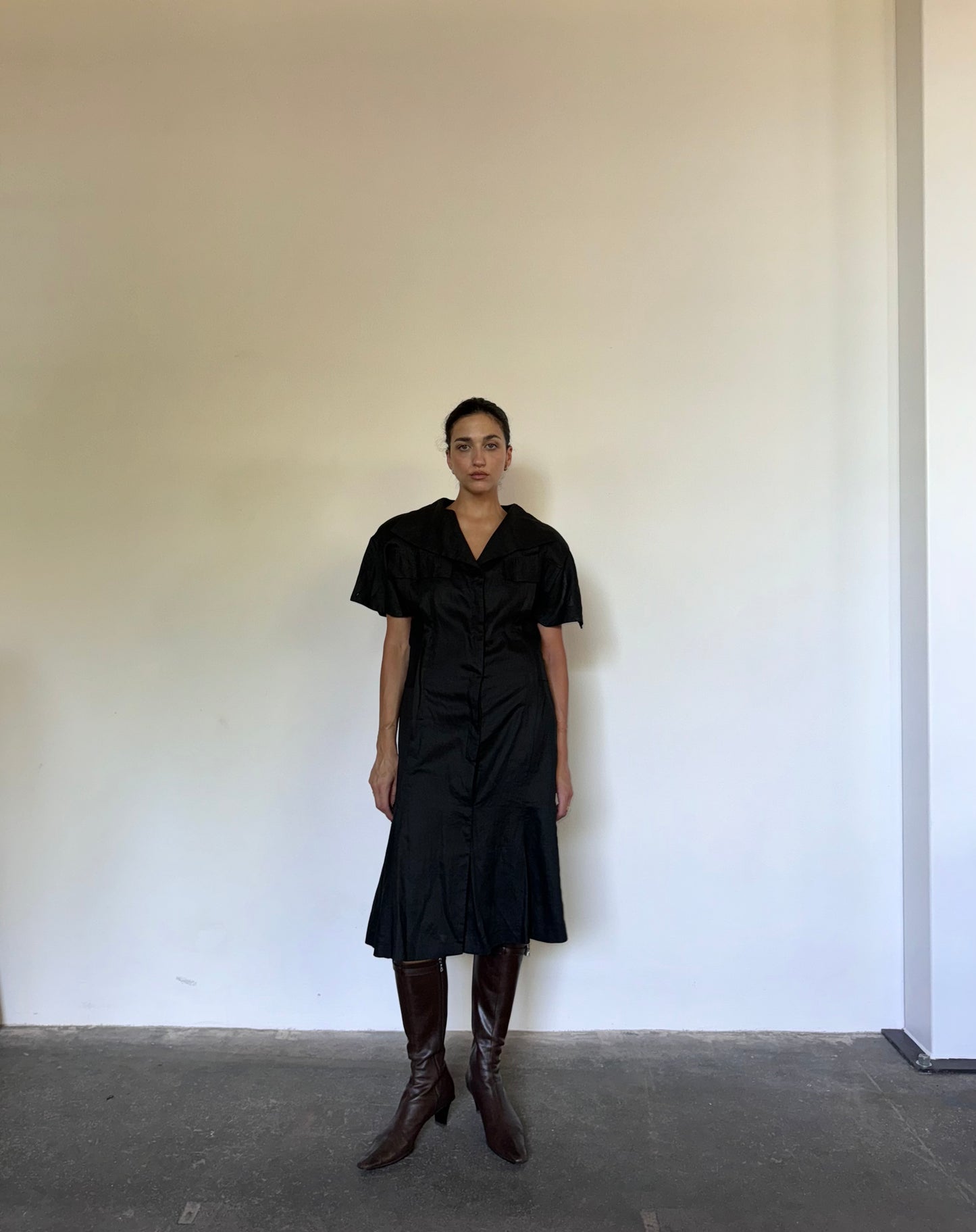 Black linen dress