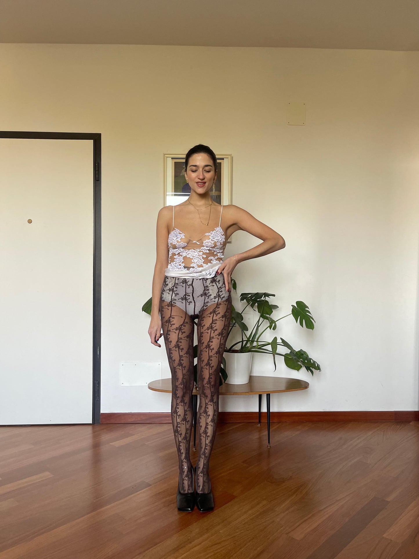 Brown lace collant
