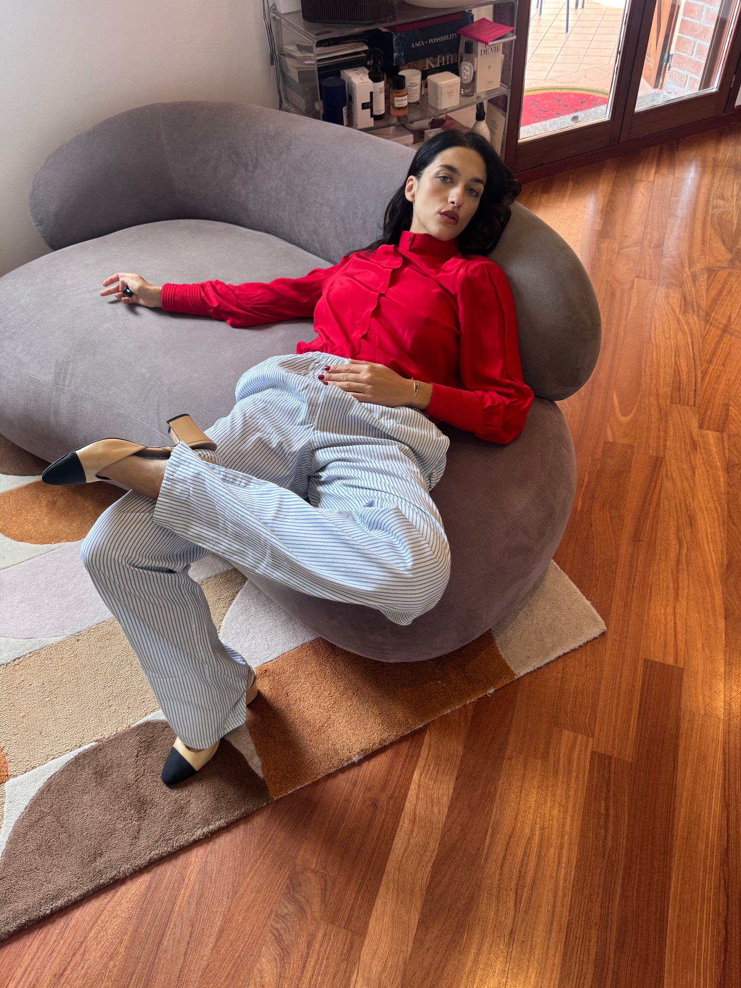 The cutest red silk shirt