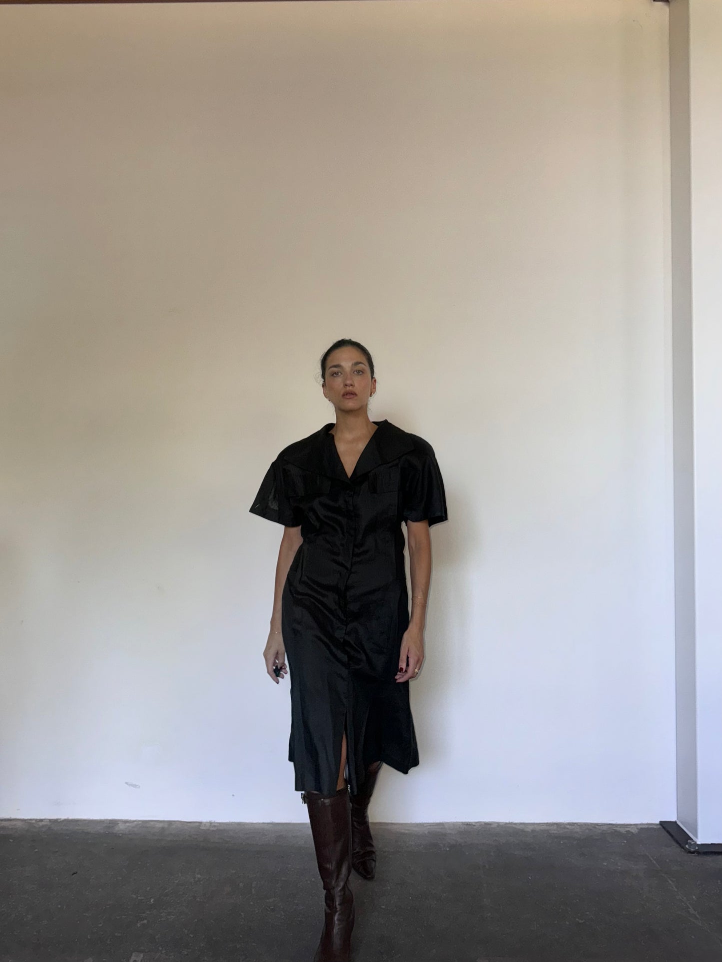 Black linen dress