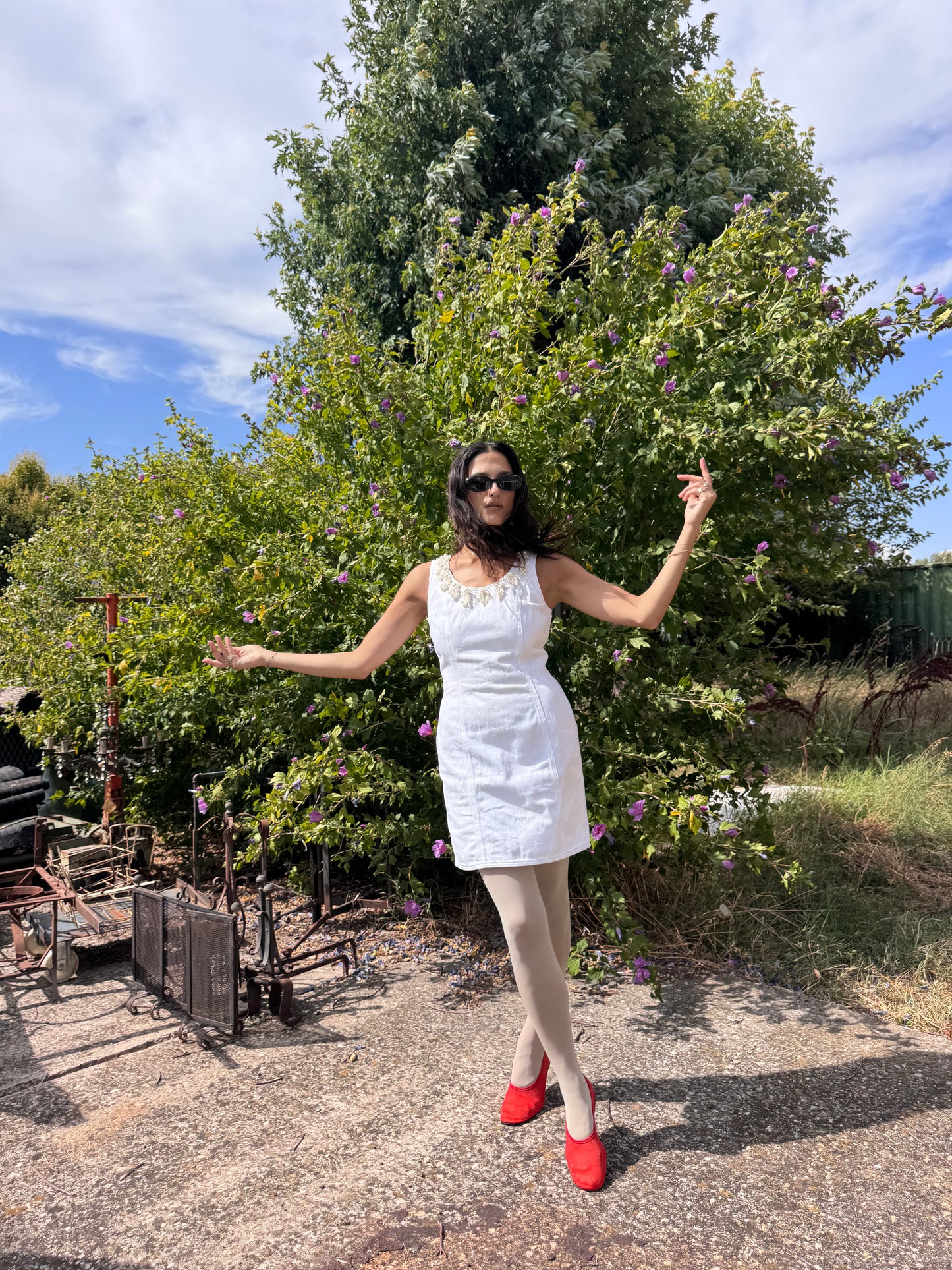 90s White denim precious dress