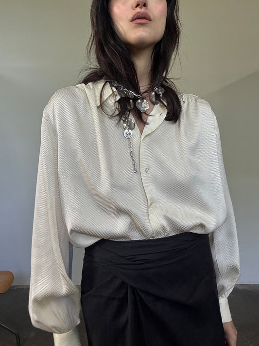 Ivory jacquard silk shirt