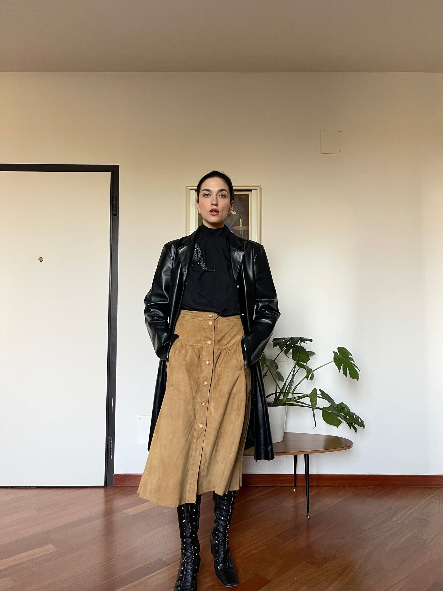 Suede midi skirt
