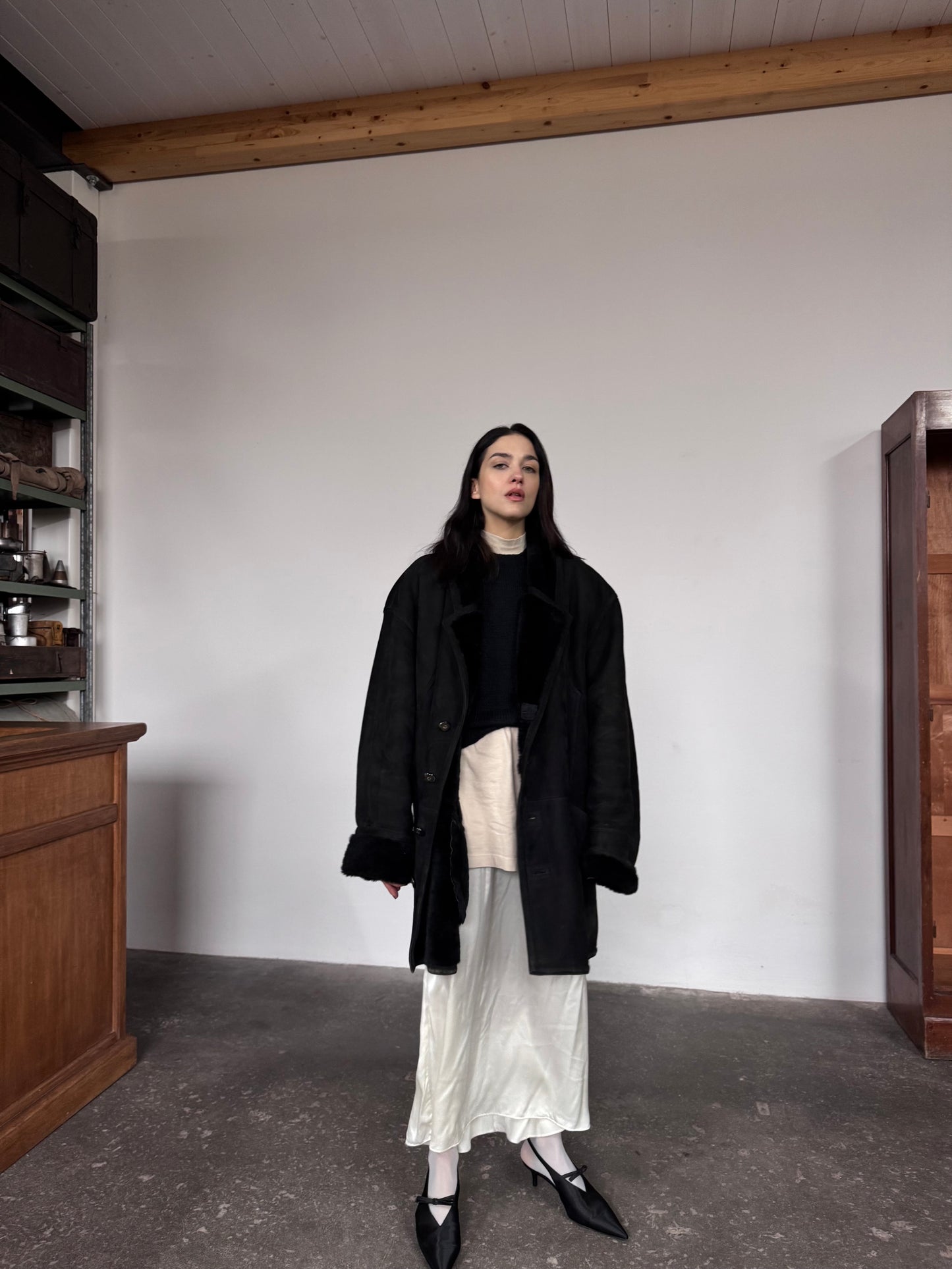 Black oversized original shearling