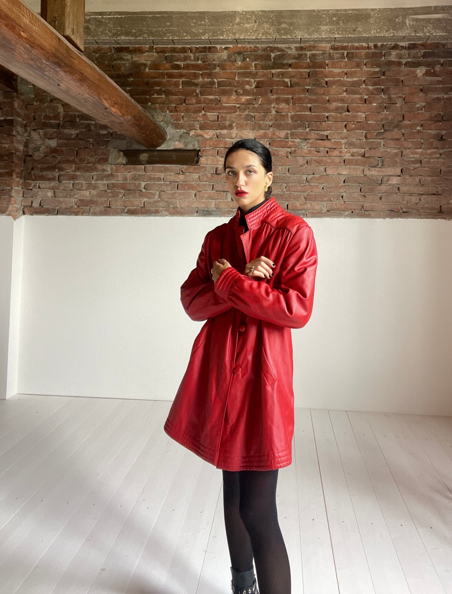Cherry leather coat