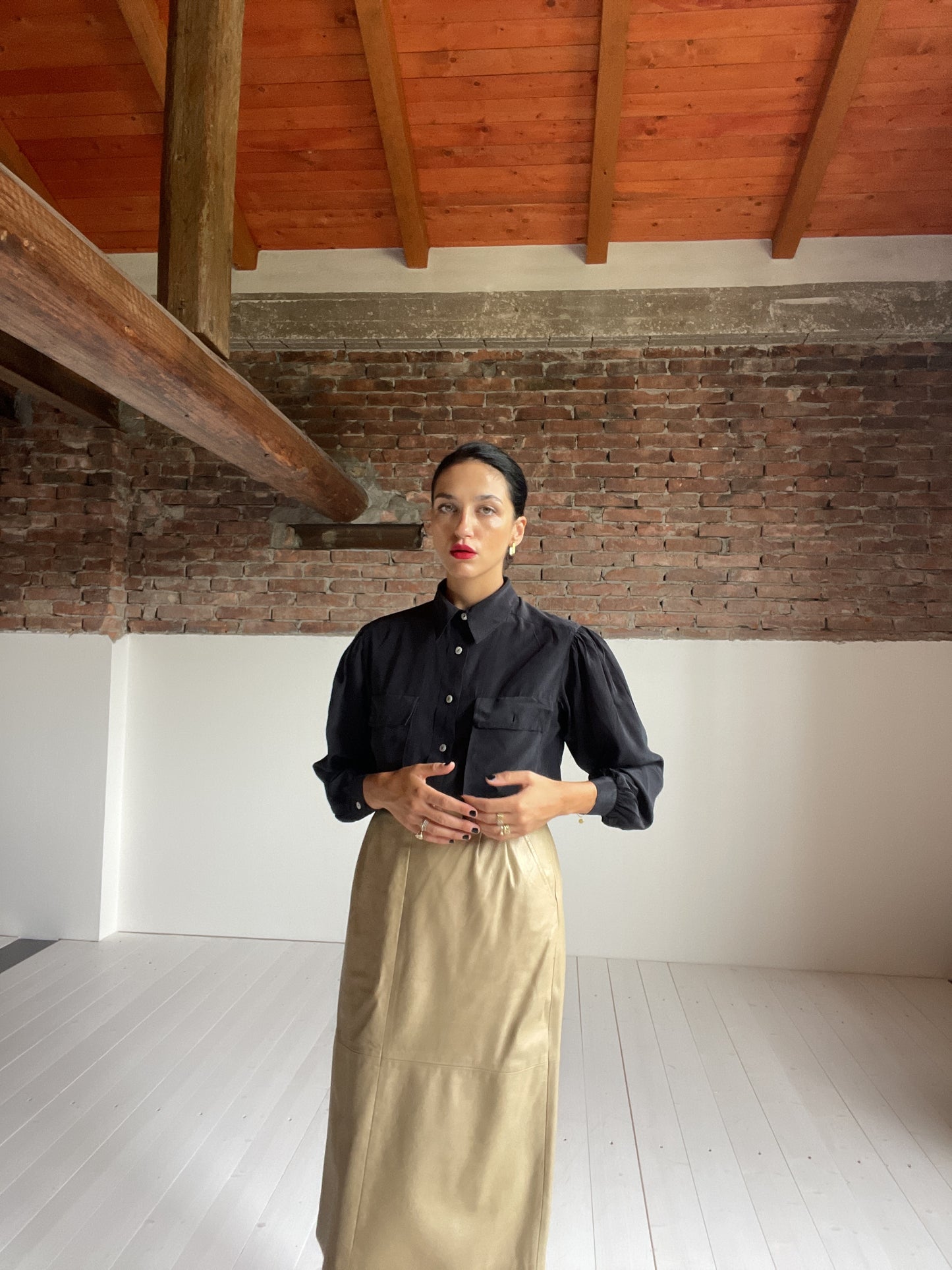 Black silk shirt