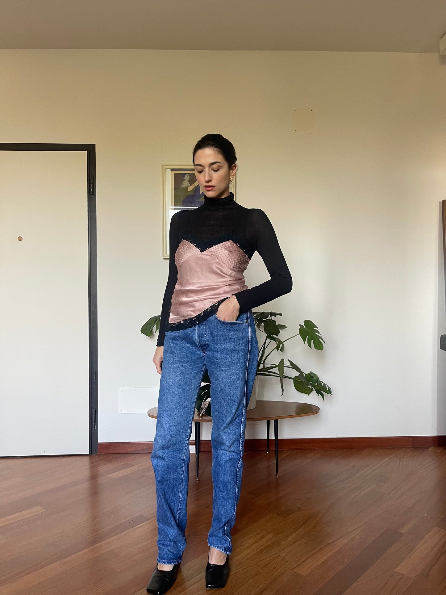 Silk and lace top