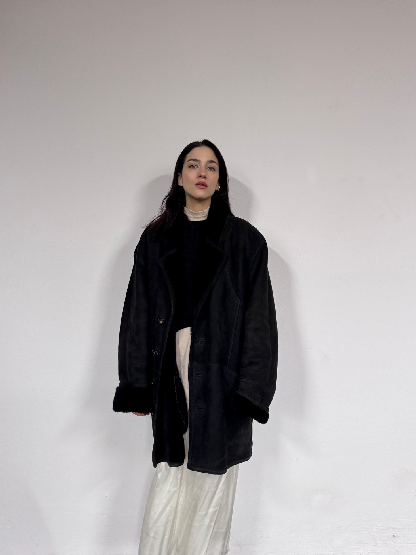 Black oversized original shearling