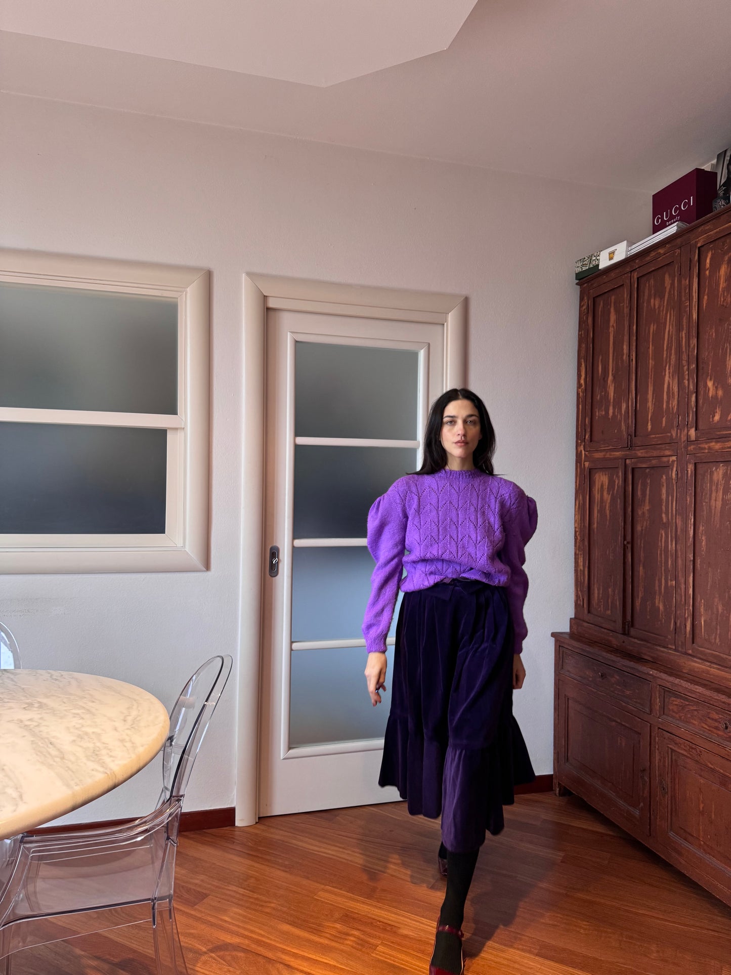 Purple velvet round skirt