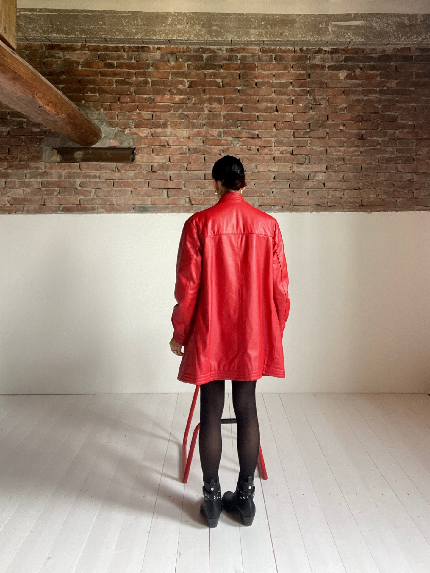 Cherry leather coat