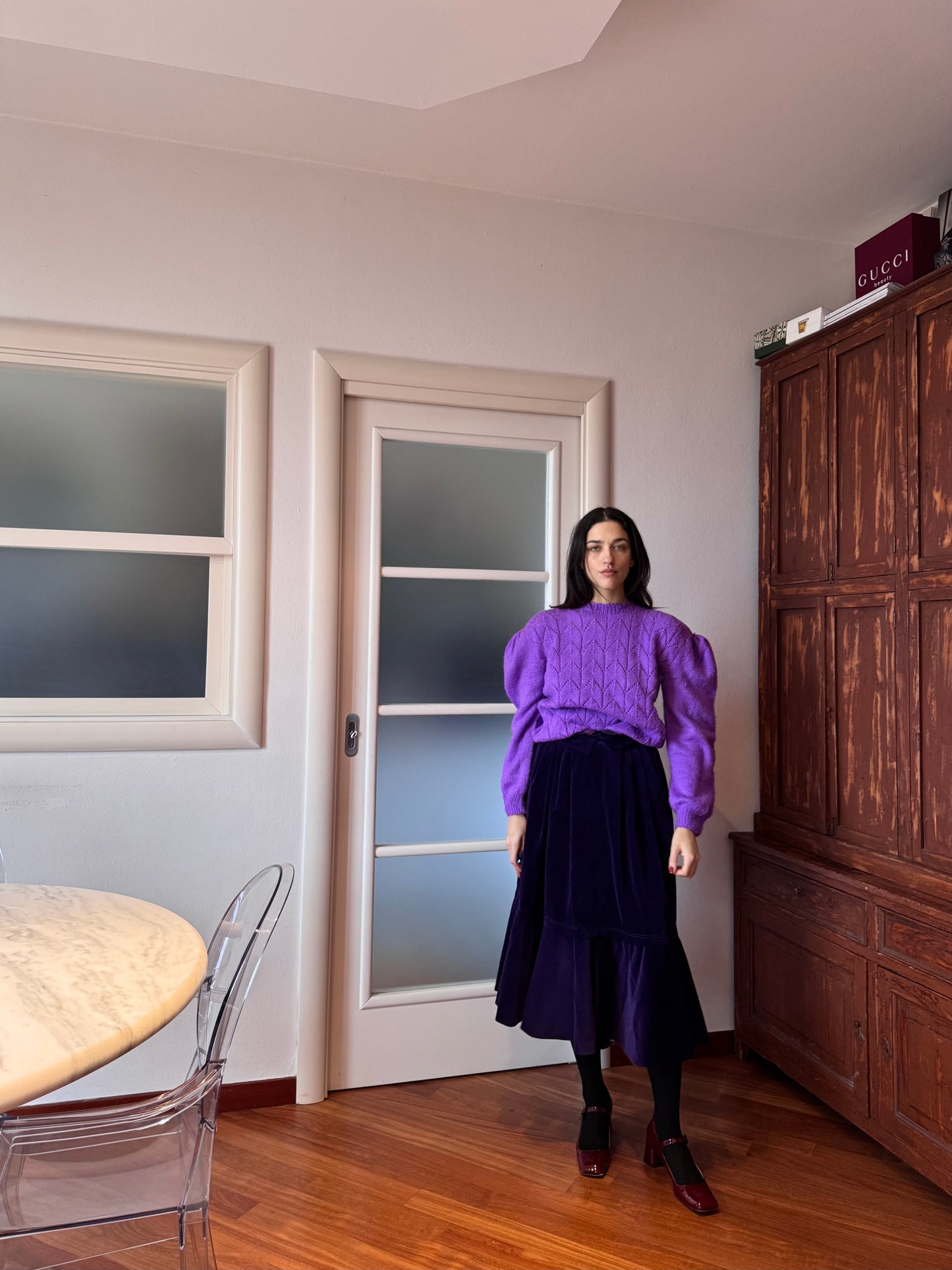 Purple velvet round skirt