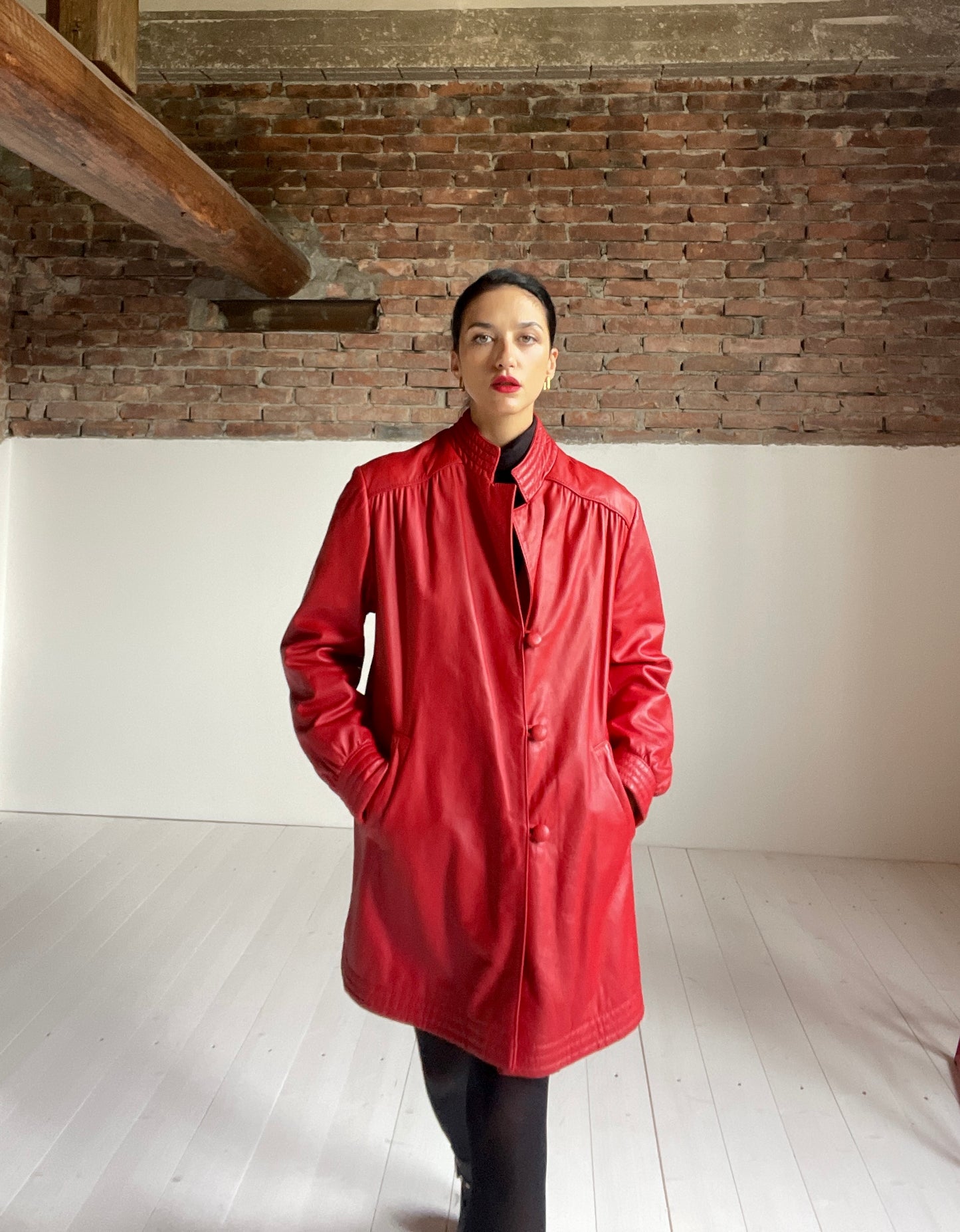 Cherry leather coat