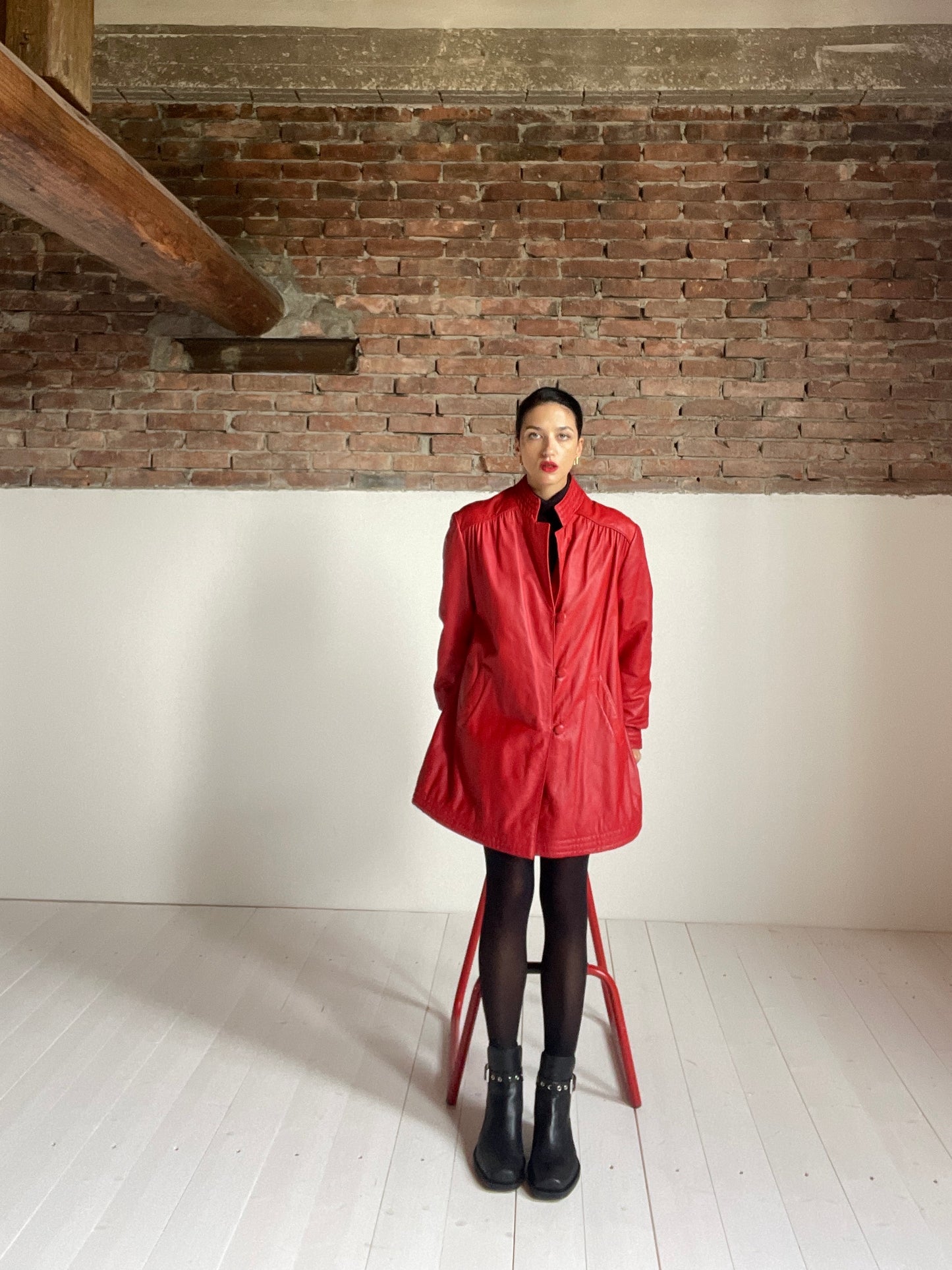 Cherry leather coat