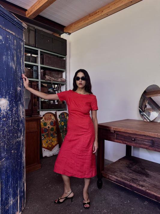 Coral linen dress