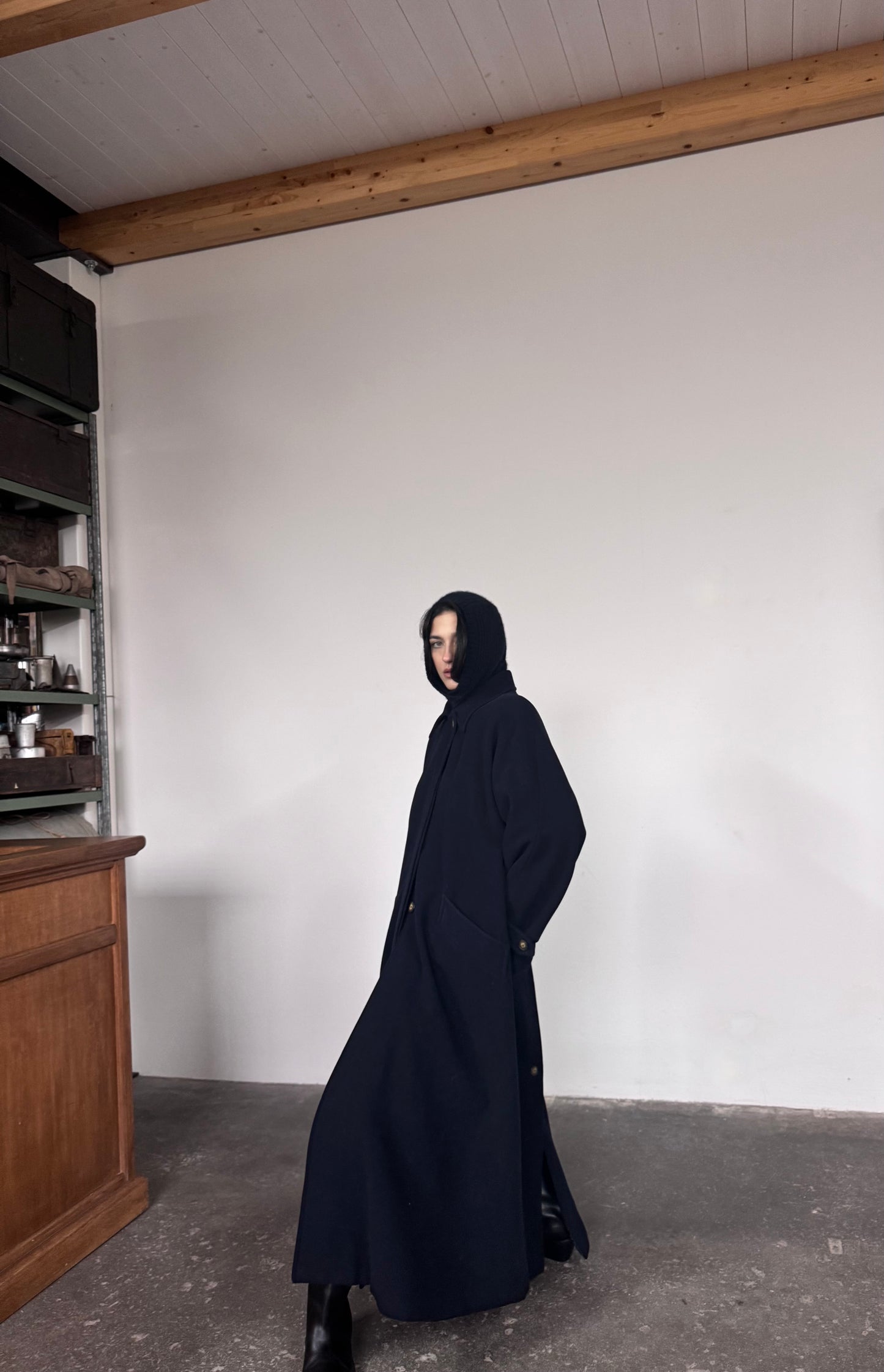 Dark blue princess wool coat