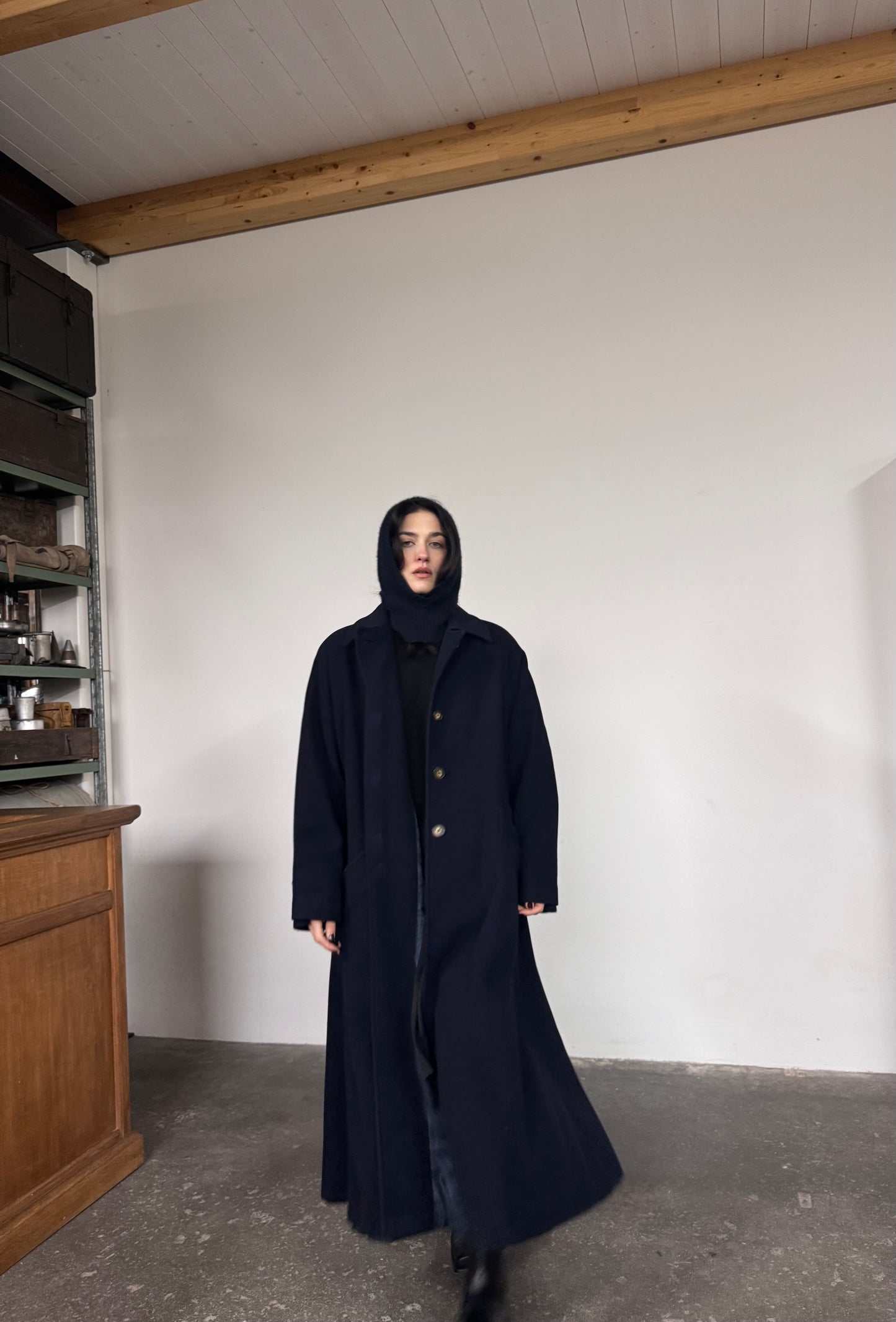 Dark blue princess wool coat