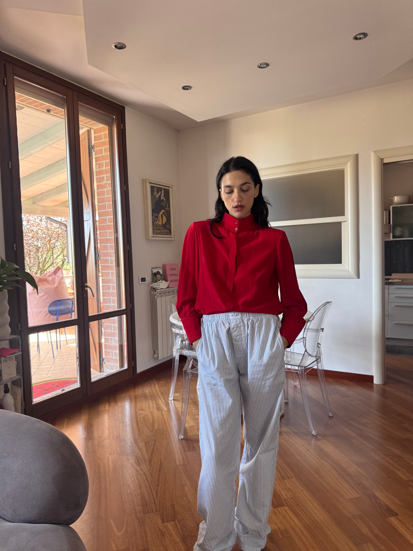 The cutest red silk shirt