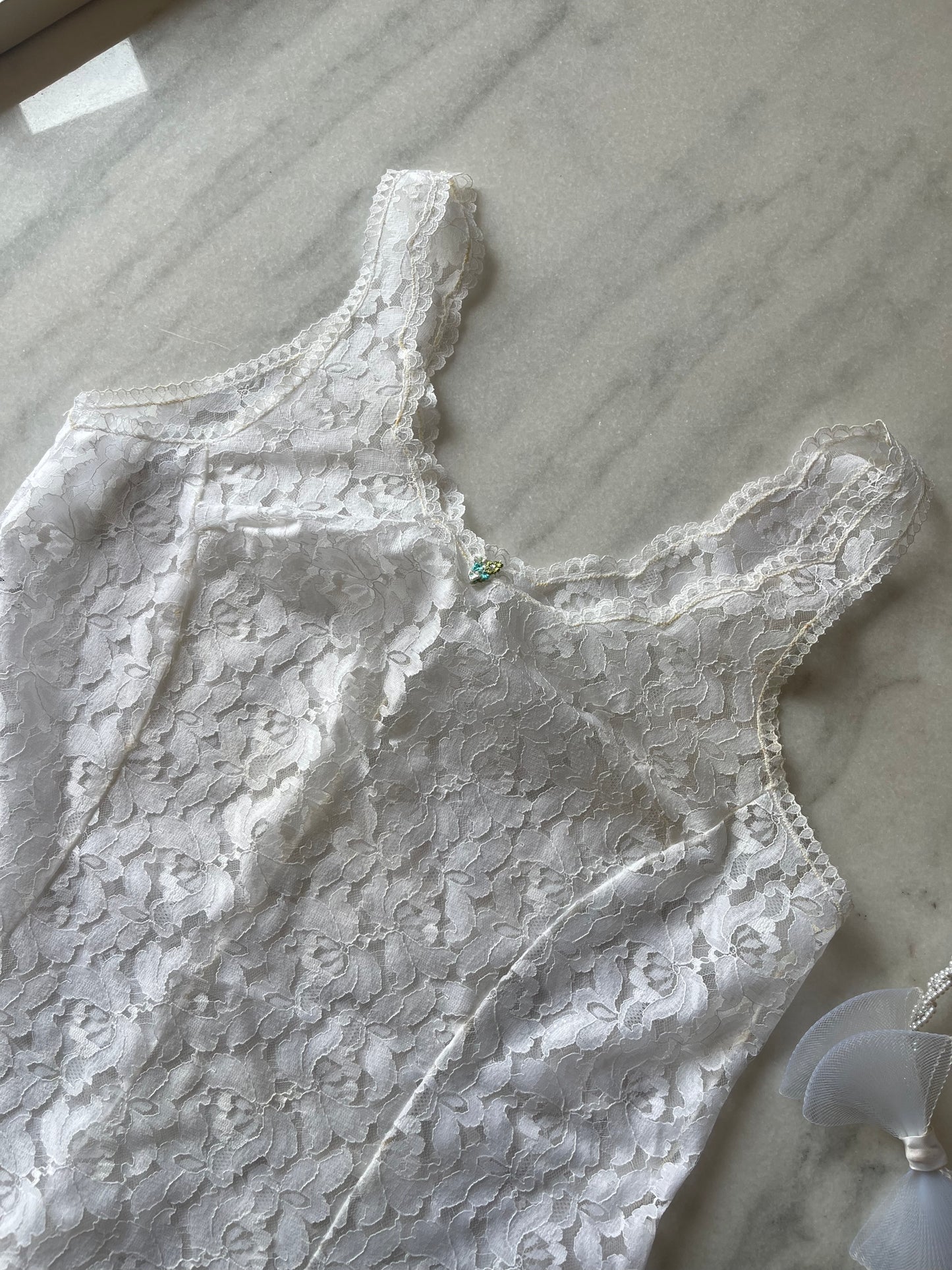 Lace lingerie top + pearl crown