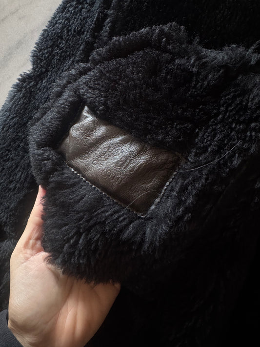 Black bomber shearling