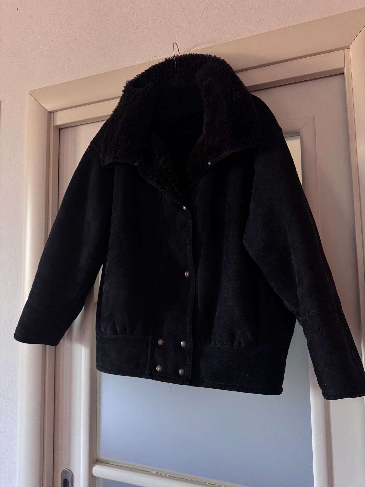Black bomber shearling