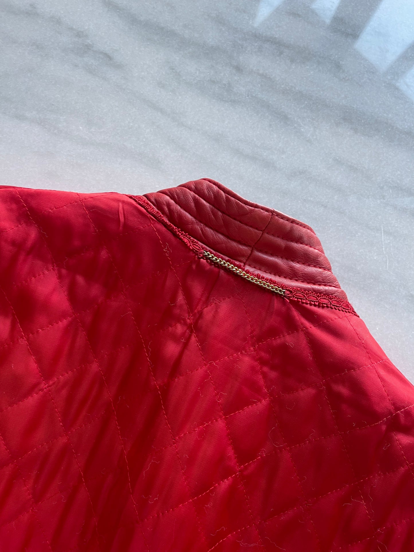 Cherry leather coat