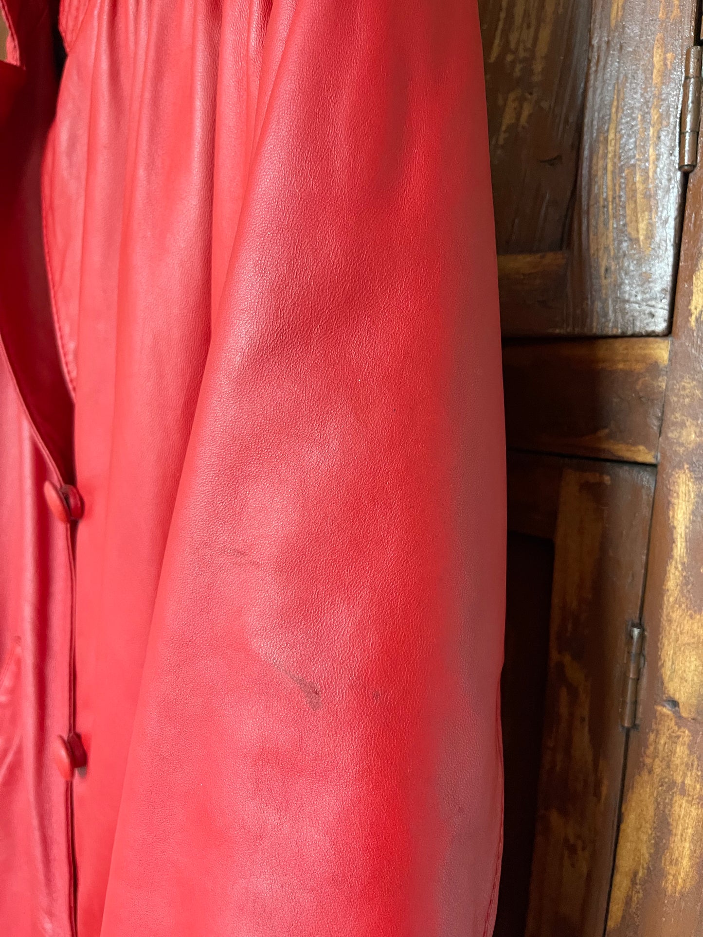Cherry leather coat