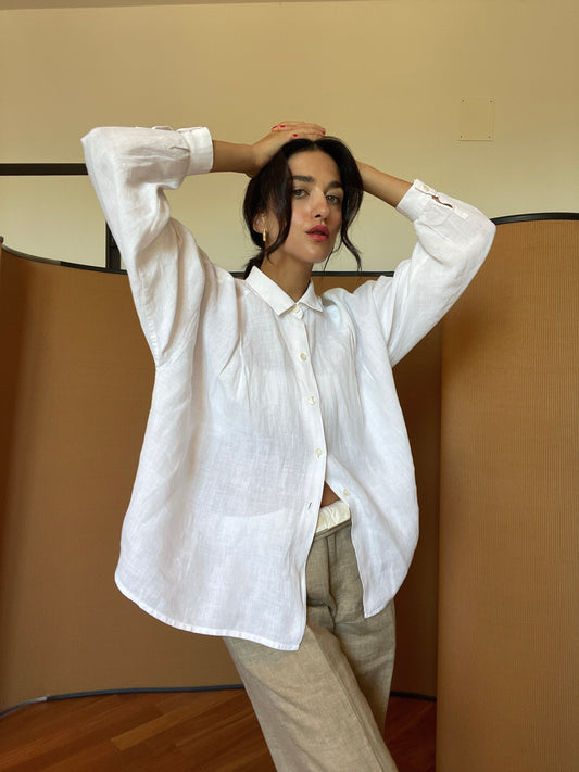 White maxi linen shirt