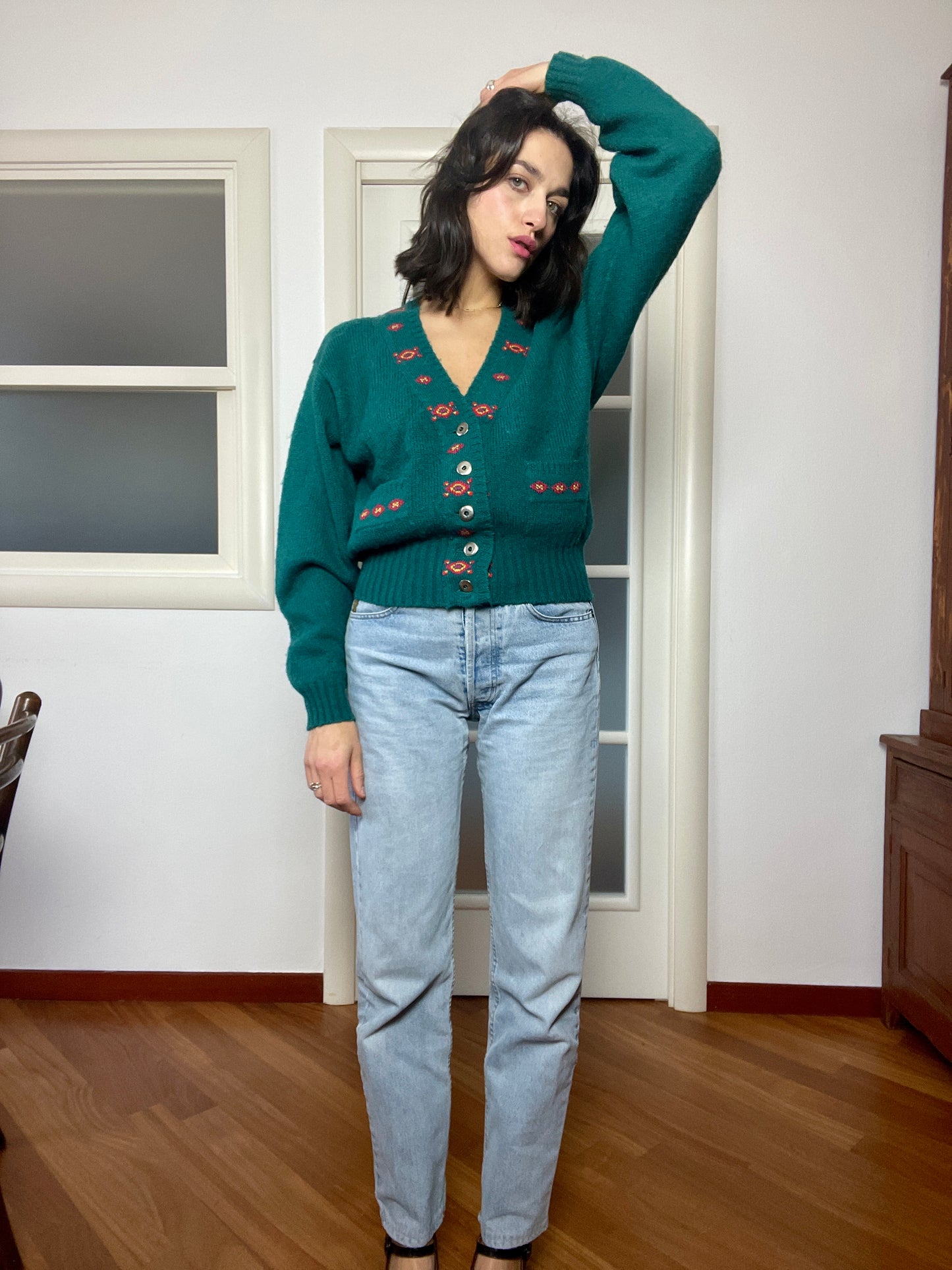 The Shetland wool green cardigan