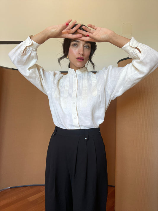 mandarin collar linen shirt