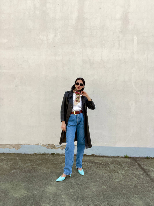 Dark brown leather trenchcoat