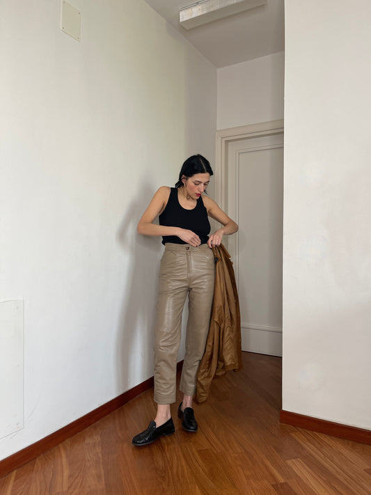 Sand leather pants