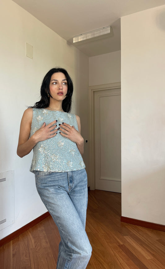 Light blue top scintillante