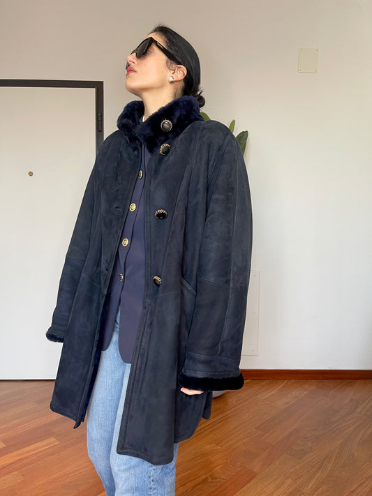 Deep blue original shearling
