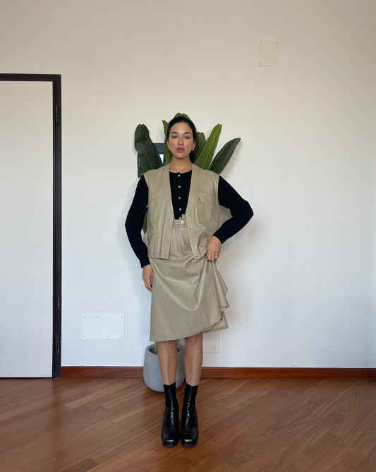The leather sand vest & skirt