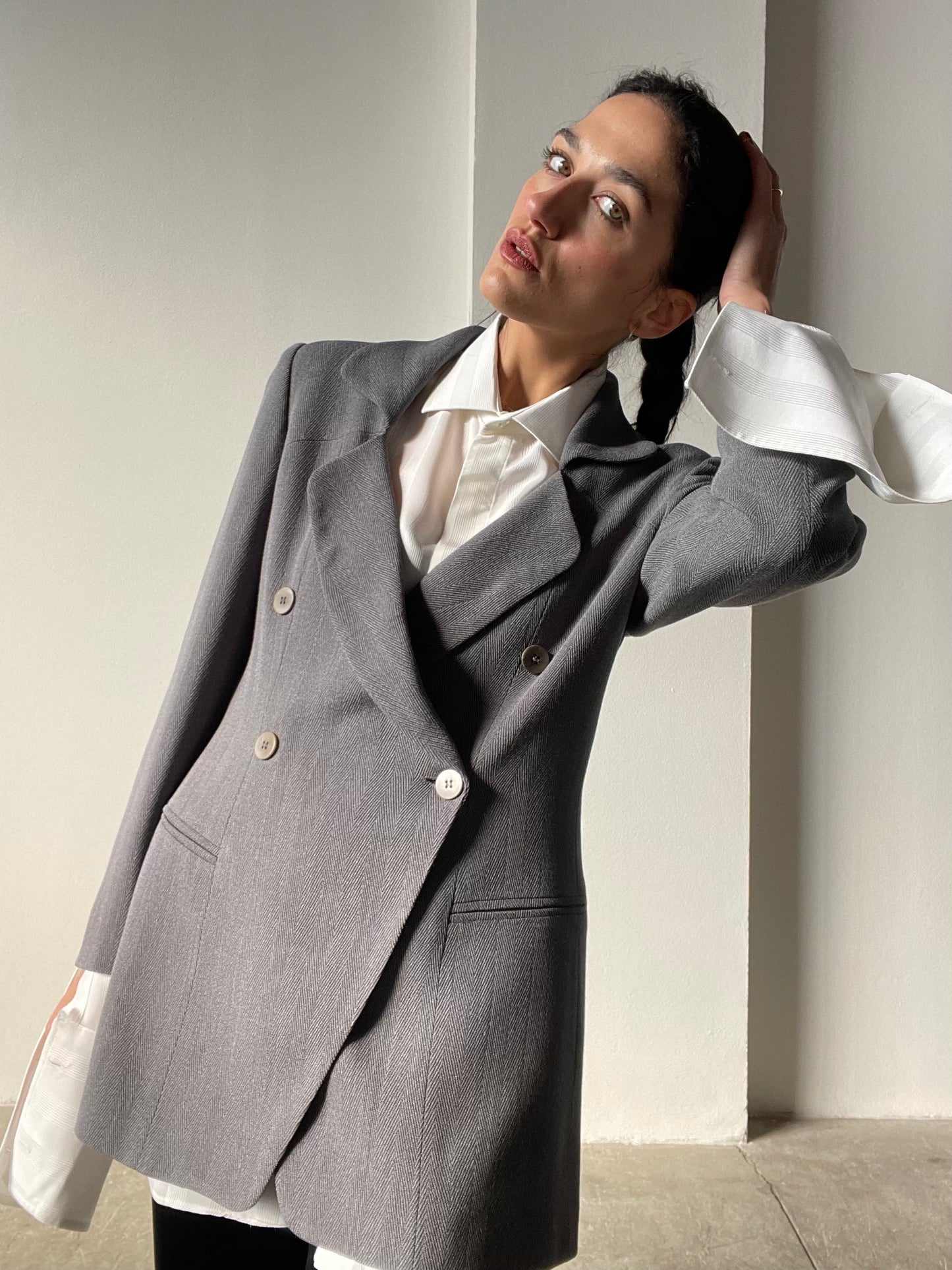 The herringbone grey blazer