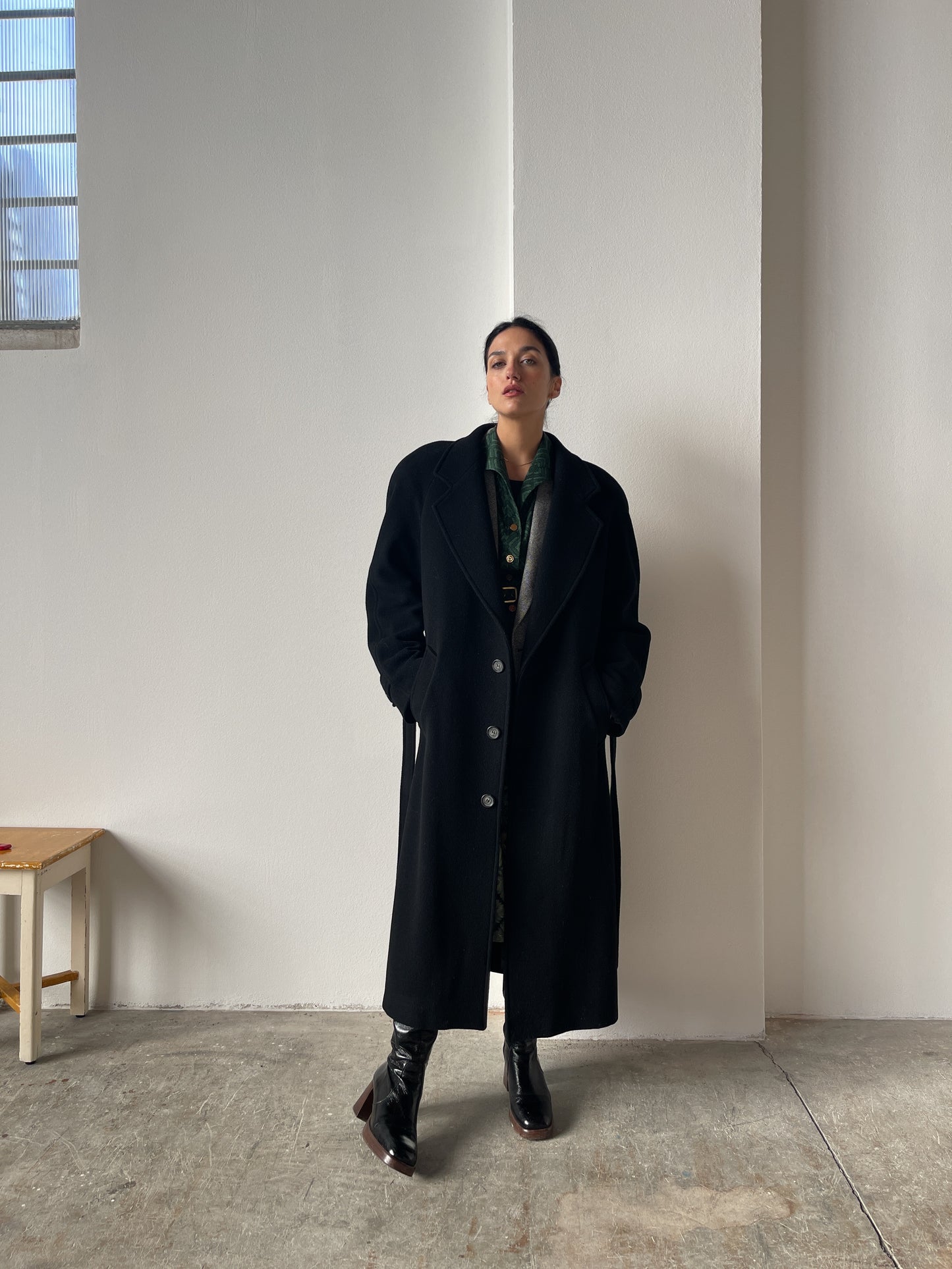 Oversized black wool coat