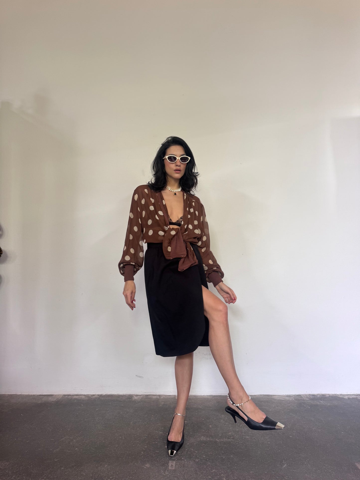 Polka dots silk blouse
